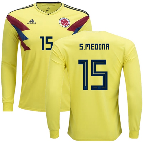 Colombia #15 S.Medina Home Long Sleeves Soccer Country Jersey - Click Image to Close
